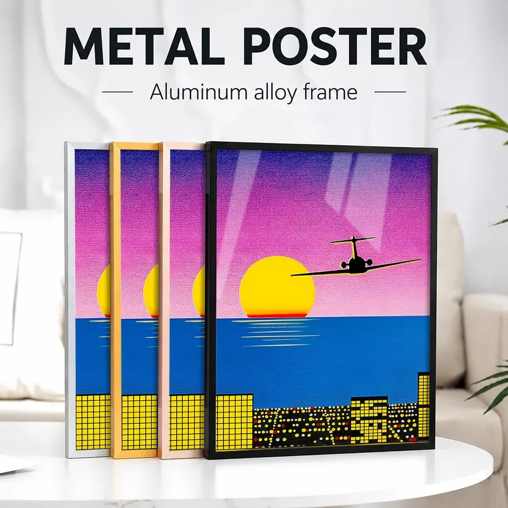 Hiroshi Nagai Sunset Flight Over City Framed Metal Print Customized Photo Urban Style Wall Art For Apartment Travel Lover Gift
