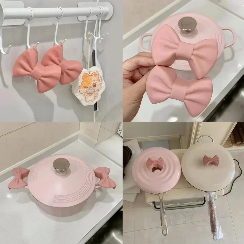 Silicone 2pcs Oven Mitts Creative Bow Shape Oven Gloves Heat Resistant Pot Holders For Cooking Mini Oven Gloves Kitchen Tool Hot
