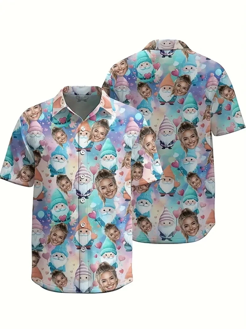 Full Print Custom Photo Beach Shirts For Men Christmas Pattern Short Sleeve Button Hawaiian Shirts Clohtes Men's Aloha Shirt