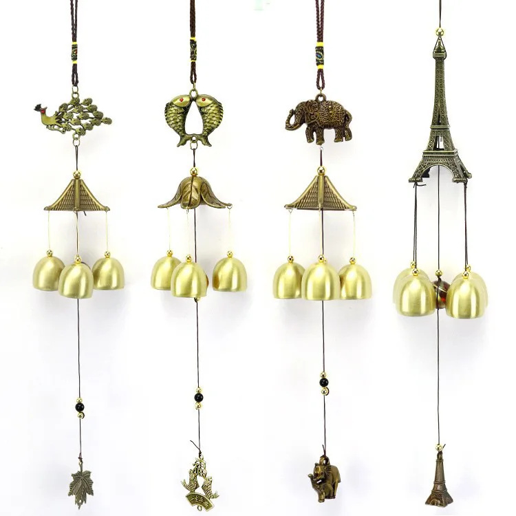 Carillon éolien en métal et cuivre, décoration de jardin, cloche Feng Shui, pendentif, ville, poisson porte-bonheur, éléphent, magasin d'argent, sonnette, cadeau