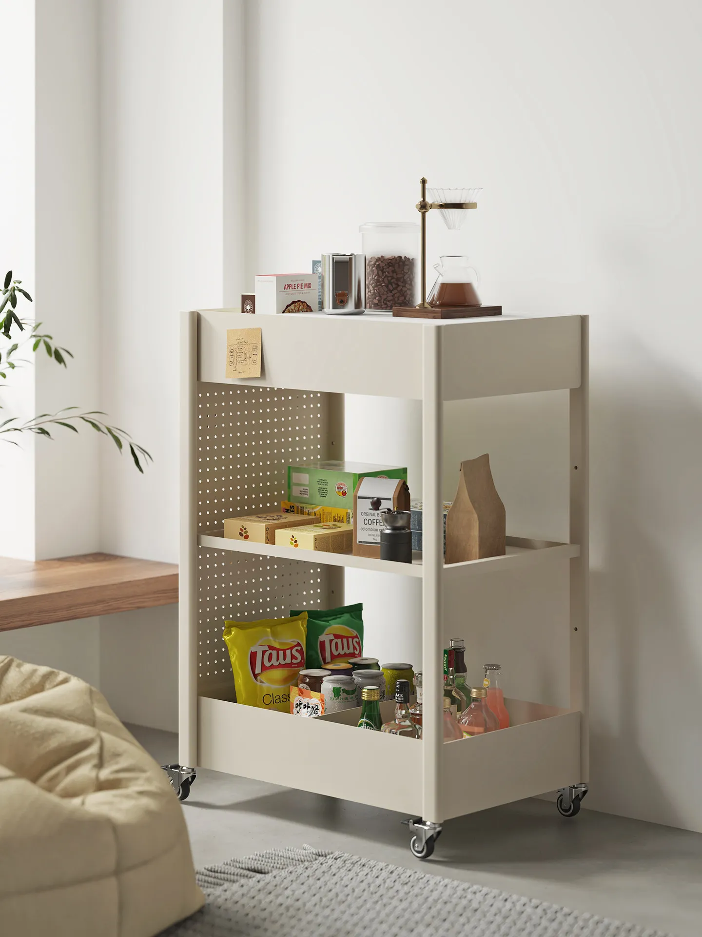 CX household trolley shelf, living room sofa side, several layers, wheeled mobile storage rack