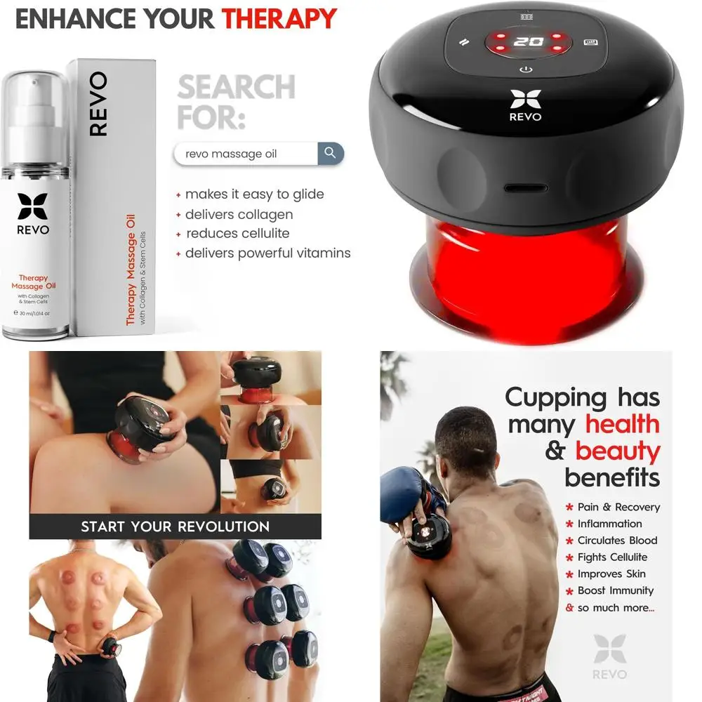 

4-in-1 Smart Cupping Massager with Red Light Therapy for Pain Relief, Muscle Soreness, Knots, Aches, Improved Circulation, and S