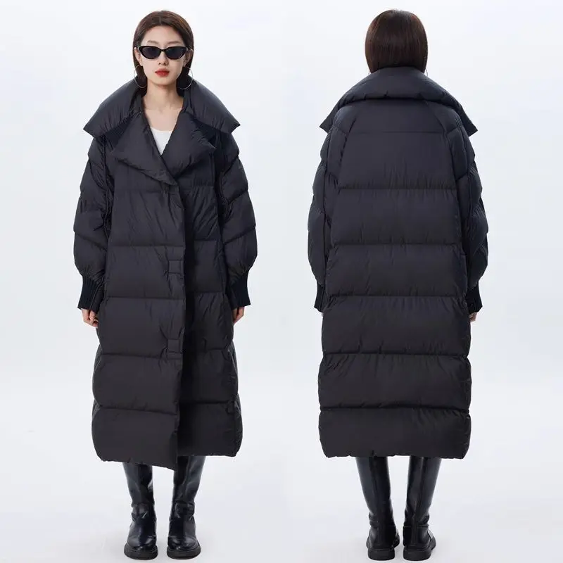 High End Temperament Thick White Duck Down Down Jacket for Women in Winter 2024, Loose Large Size Medium Long Warm Jacket