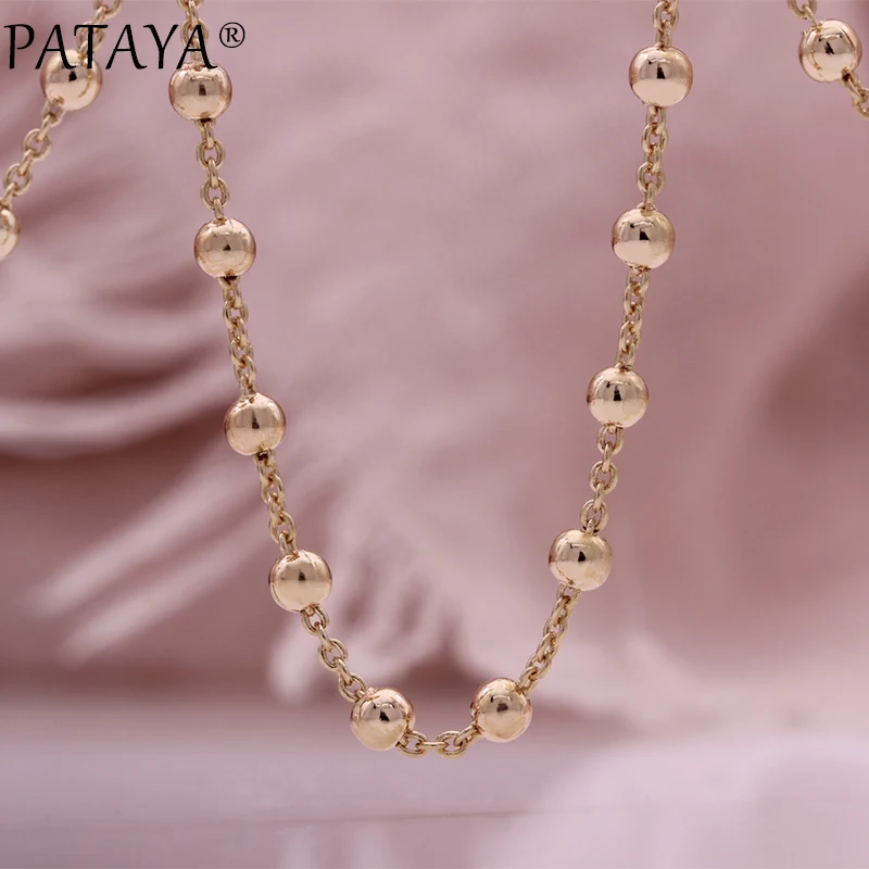 PATAYA 3mm Wide Round Beaded Bracelets 19cm Necklace 55cm 585 Rose Gold Color Ball Bead Link Chains Fashion Jewelry Gift for Wom