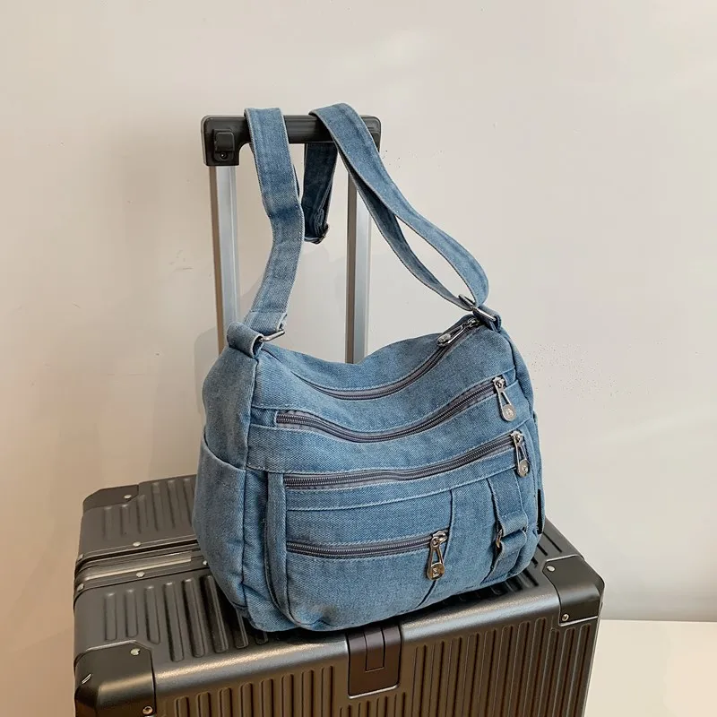 

Зимние сумки высокого качества 2025 года, джинсовые однотонные сумки через плечо на молнии большой вместимости, многофункциональные сумки для ежедневных поездок на работу