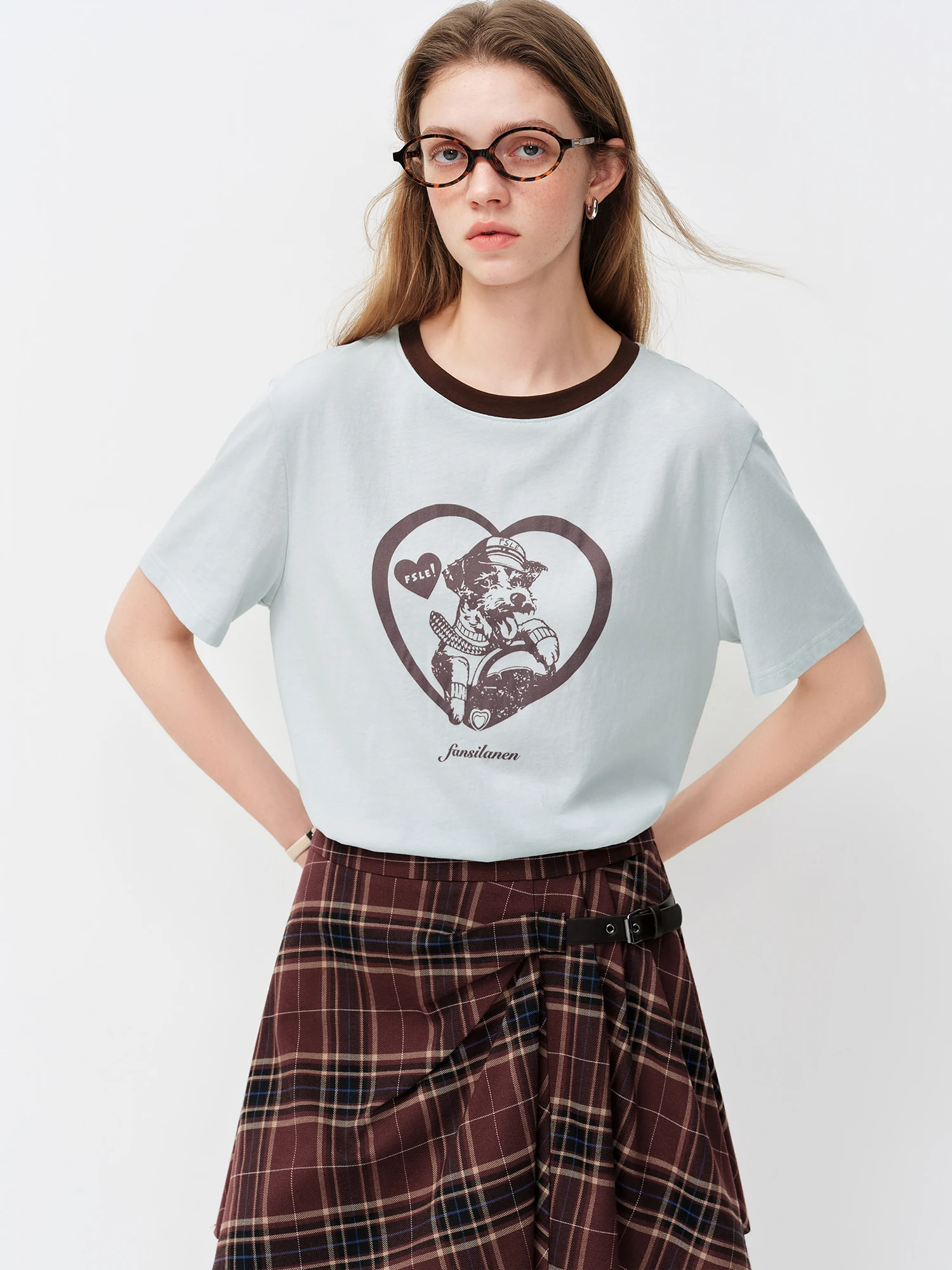 FSLE Sweet Cool Printed Short Sleeve T-Shirts for Women 2026 New Summer Collection Korean-inspired Lazy-Chic Design Roomy Tops