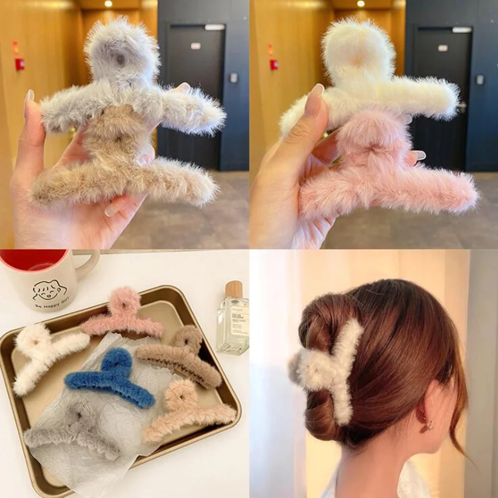 女性用アクリルヘアクリップ,カニのぬいぐるみ,人工毛皮,サメの頭飾り,エレガントなファッション