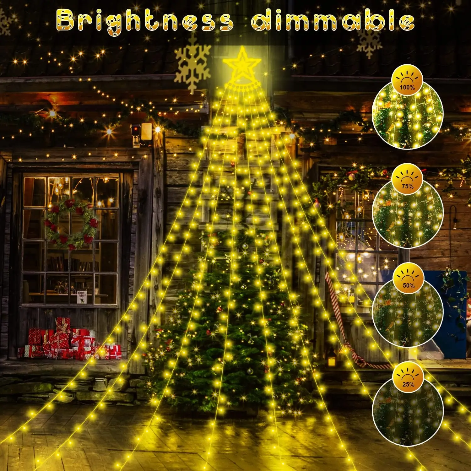 350 LED Warm White Christmas Lights Outdoor, 12.5ft Christmas Star String Lights with Remote, 8 Modes Waterfall Christm