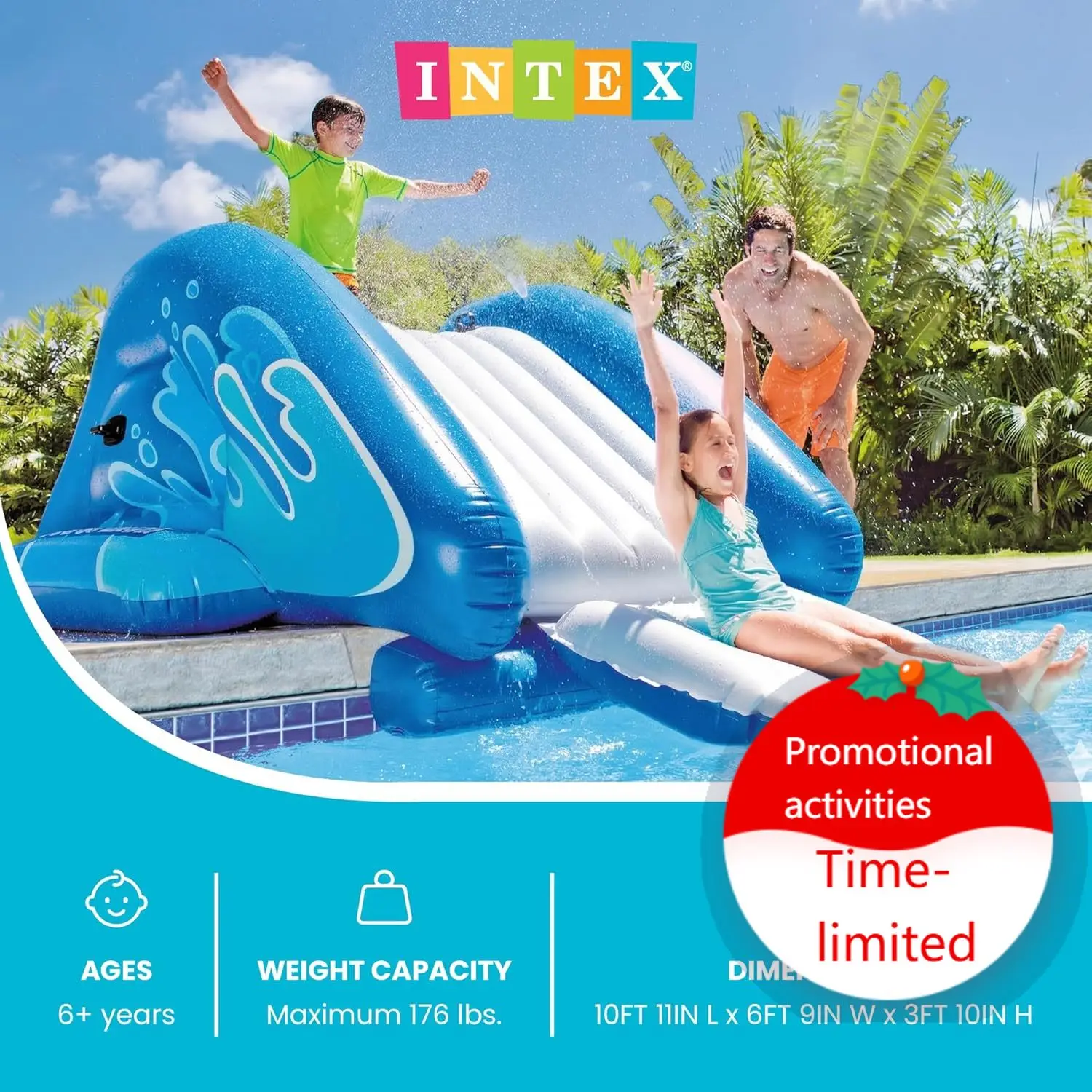 

Надувная водная горка Intex Kool Splash с встроенными распылителями для детей и взрослых, от 6 лет, Bl