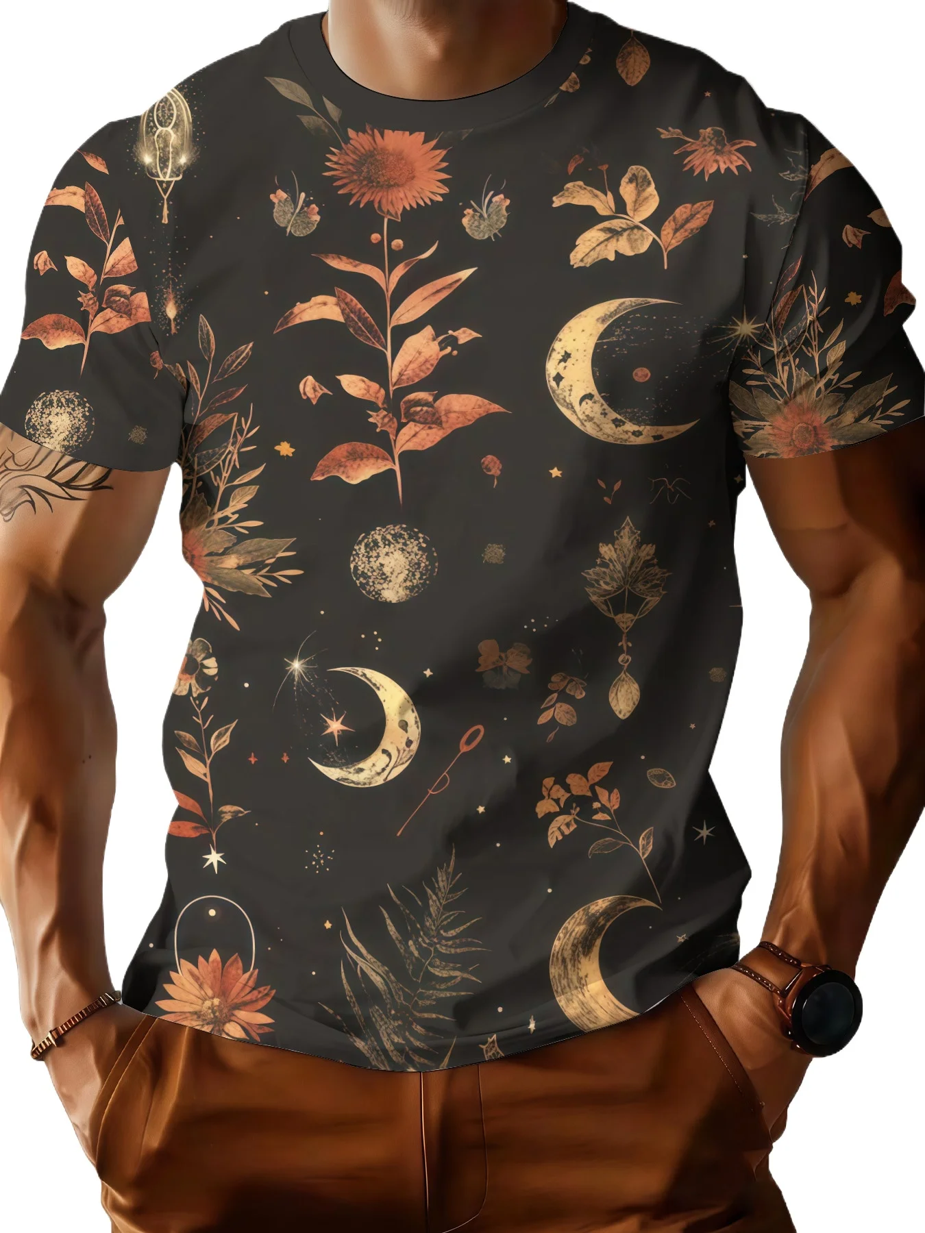 Men's T-shirt 2026 Original Designer Summer Geometric Night Sky Print O-neck Short-sleeved Personalized Versatile Men's Clothing