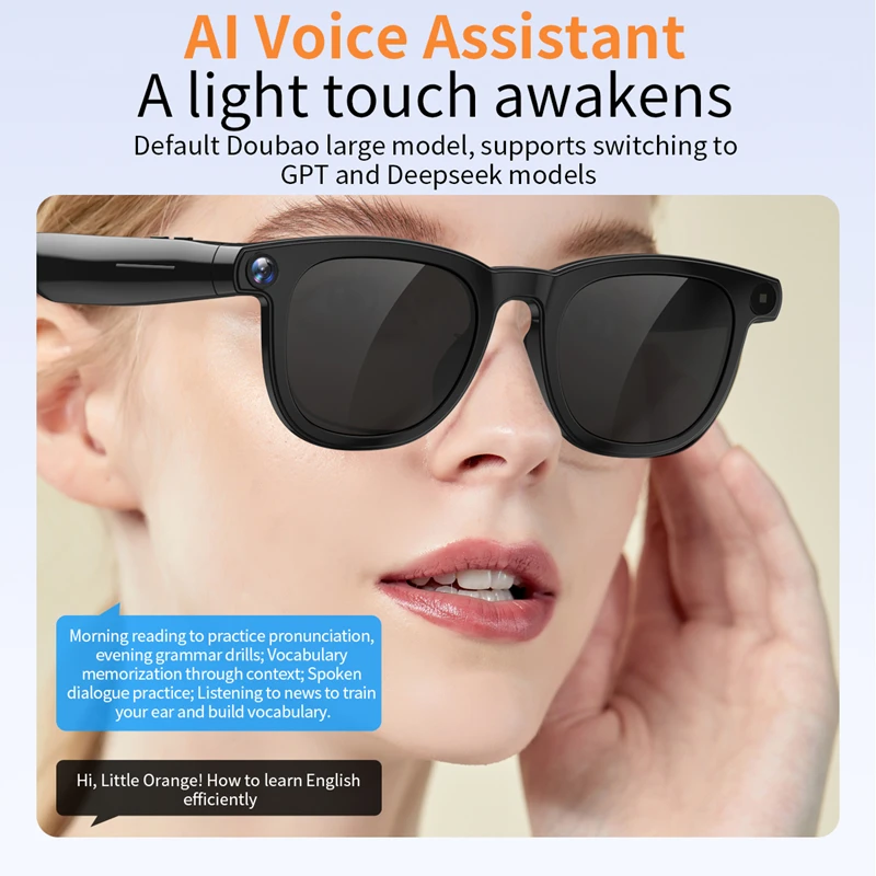 800w 4k hd ai óculos inteligentes chat gpt 100mp câmera bluetooth chamada 260mah bateria assistente de voz óculos de controle para homens