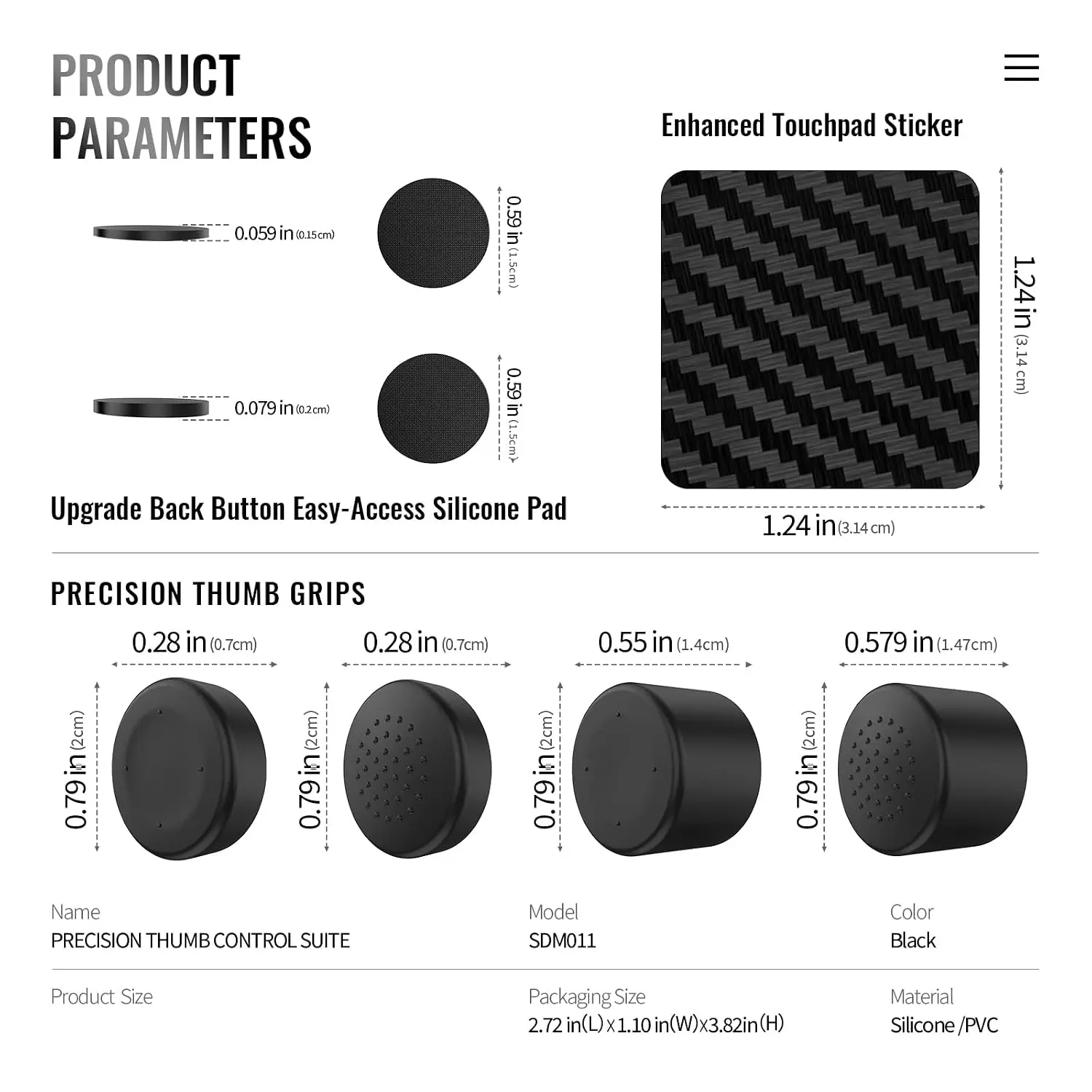 Back Button Covers/Joystick Caps/Touchpad Stickers For Steam Controller 2026,Soft Anti-slip Silicone 4 Heights Thumbstick Covers