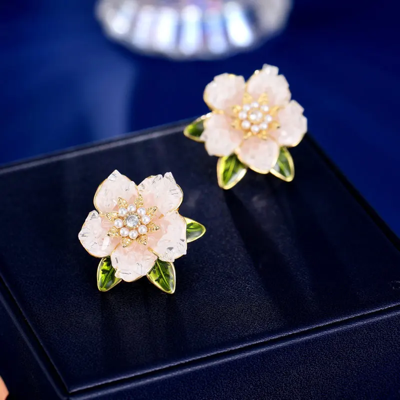 Deliciated Purple Crystal Camellia Flower Stud Earrings for Daily Wear image 3
