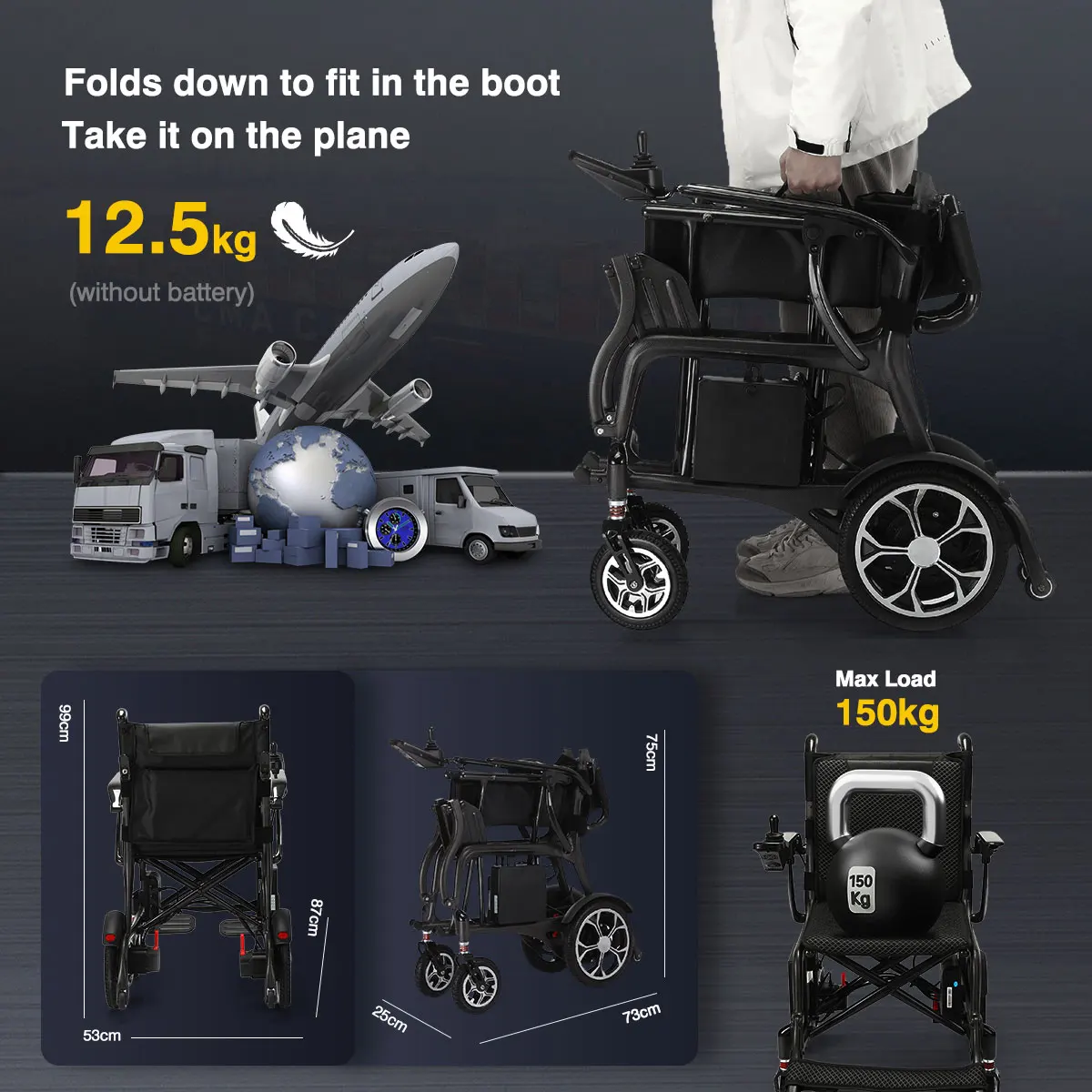 12.9KG New Design Remote Control Electric With Lithium Battery Carbon Fiber Power For Seniors Travel