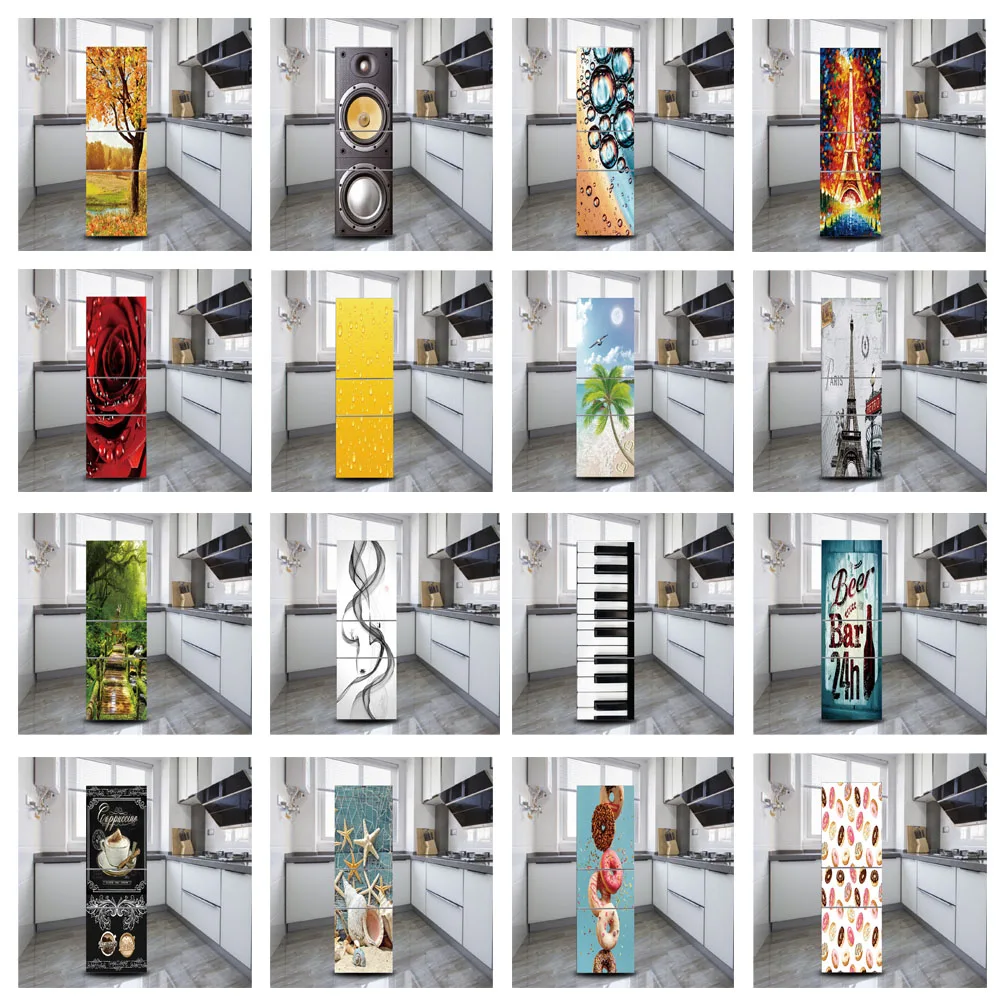 3D Refrigerator Stickers Landscape Flower Fridge Cover Waterproof Vinyl Sticker Decal Home Design Wallpaper Posters Mural Art
