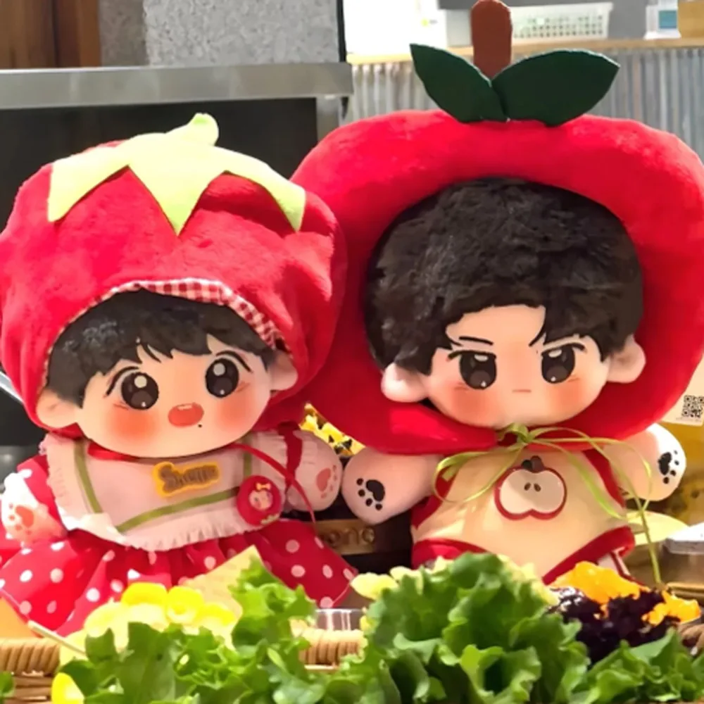 

1 комплект, юбка с помидорами, 20 см, хлопковая кукольная одежда, шапка с фруктами и обувью, хлопковая кукольная одежда, модный красный комплект, одежда для куклы