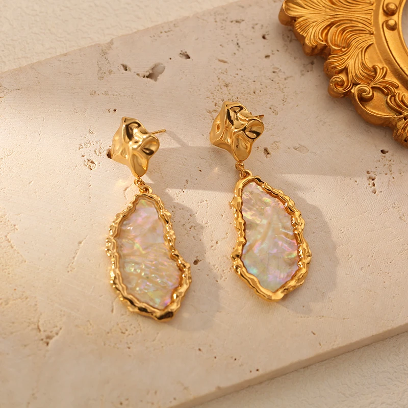 GANEMLY 316L Stainless Steel Gold Color Irregular Pendant Earrings Fashion Waterproof Ear Dangle Jewelry For Women Gift Party