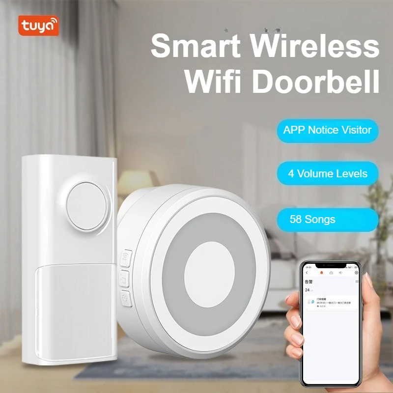 Tuya Wireless Doorbell Wifi Loud Ringer and Long Range Phone Remote Control Smart Door Bell Chime 58 Songs Waterproof Ring Bell