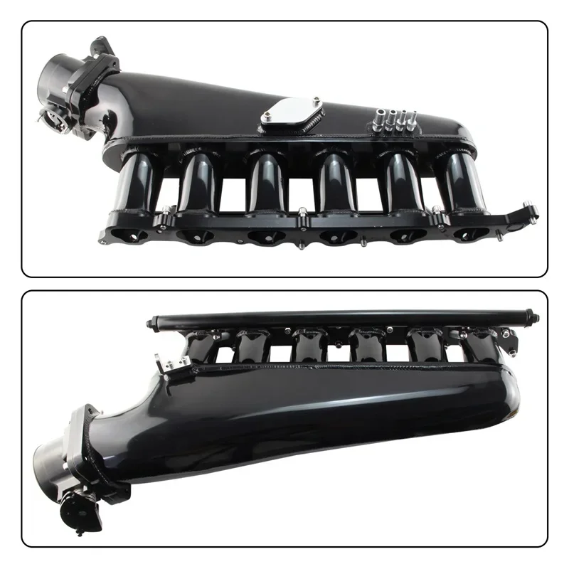 Black/SIlver High-Flow Intake Manifold w/Fuel Rail 90mm Throttle Kit For Toyota Supra Chaser 2JZ-GE