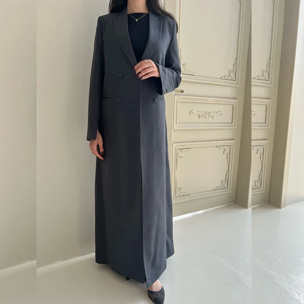 2024 Solid Color Muslim Women\'s Abayas Double Breasted Peak Lapel Long Female Clothing Elegant Bespoke Dresses 1 Piece Jacket