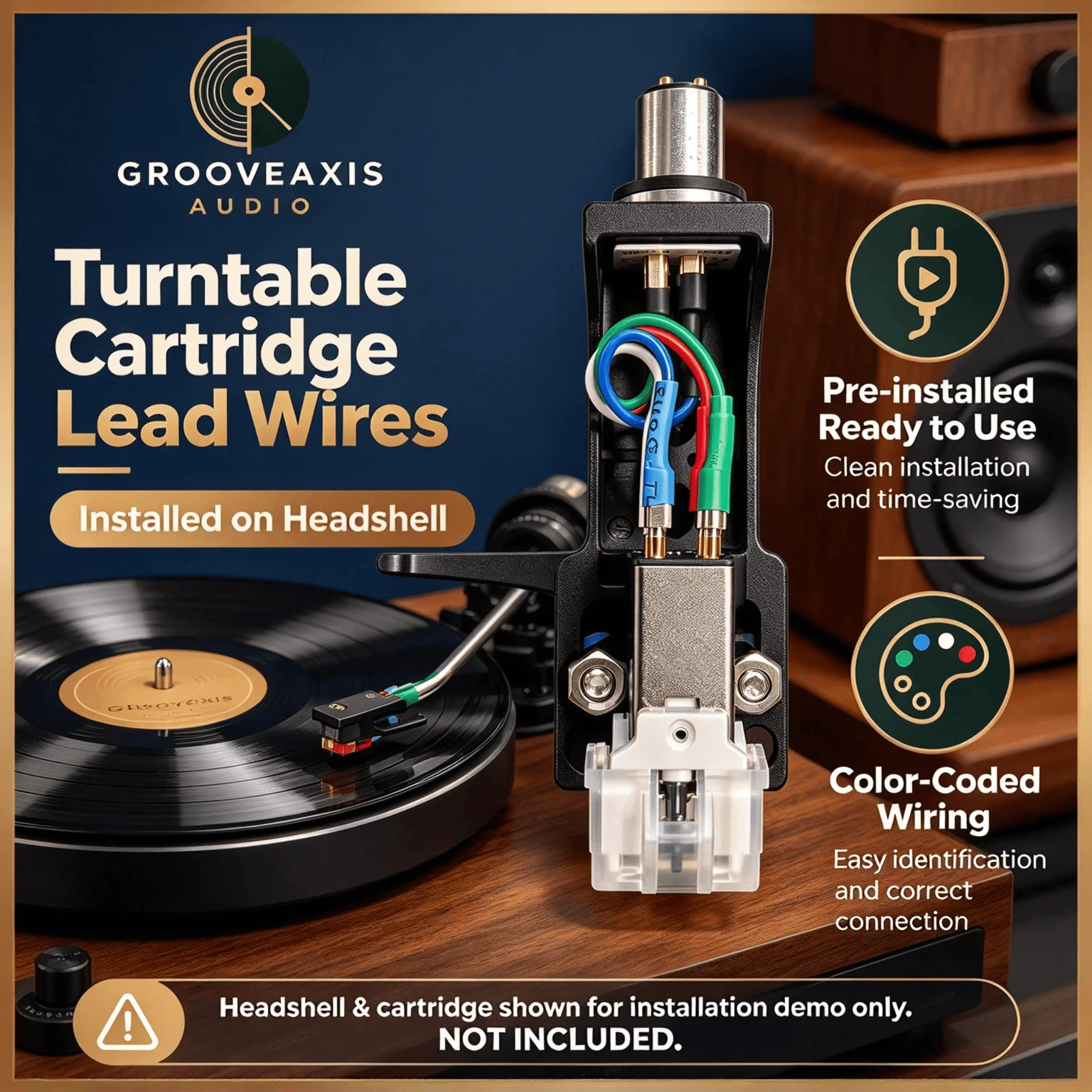 Cartridge Lead Wire Set GROOVEAXIS 4PCS HiFi Turntable Headshell Phono Wiring for Vinyl Record Player Repair Parts