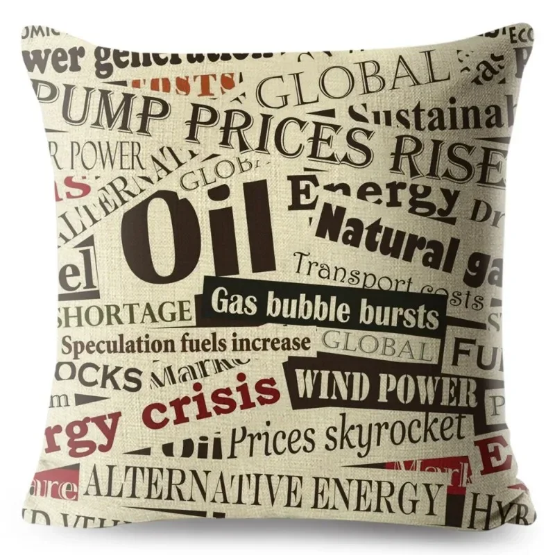 Vintage Style Pillow Case Decor Old English Newspaper Printed Cushion Cover Polyester Pillowcase for Sofa Home Car 45*45cm