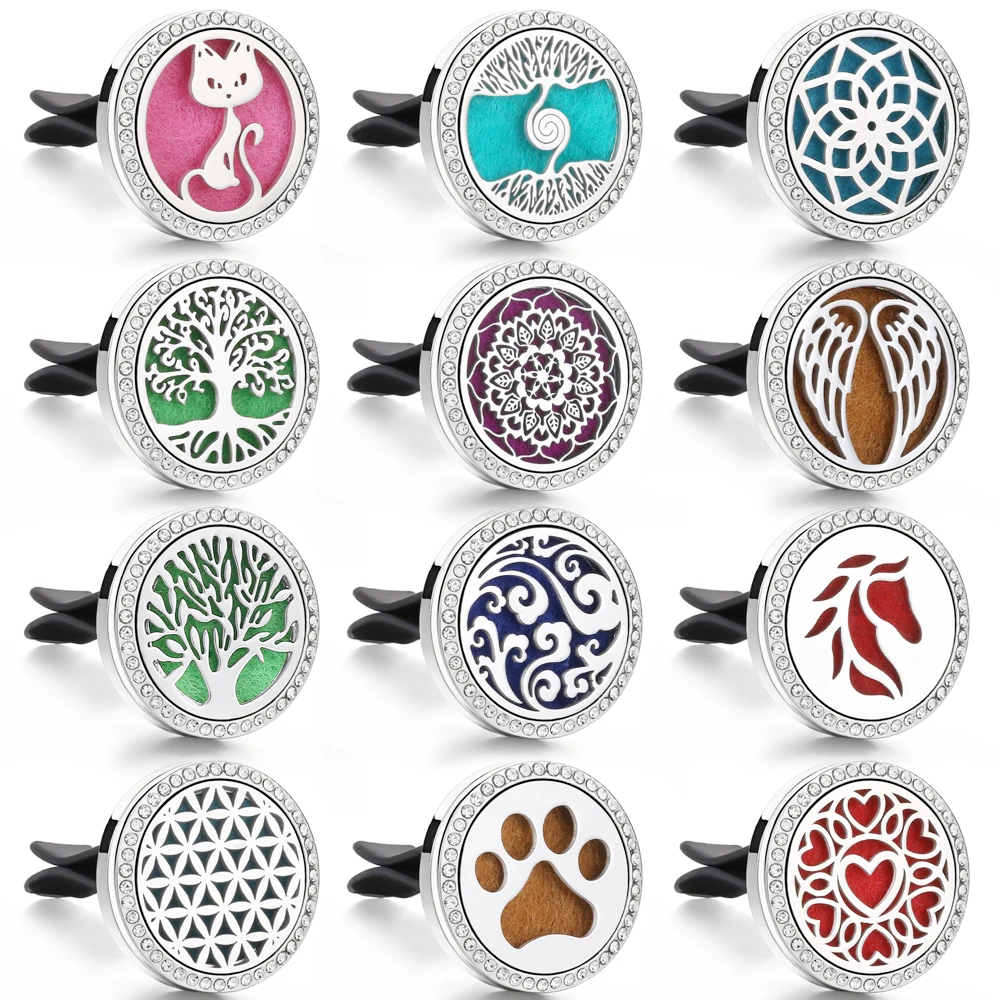 New Crystal Aromatherapy Diffuser Car Air Freshener Car Clip Perfume Essential Oil Diffuser Locket Pendants DIY Aroma Jewelry