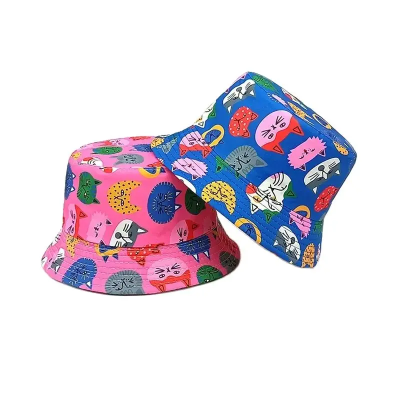 

Four Seasons Polyester Cartoon Cat Print Bucket Hat Outdoor Travel Sun Cap For Child Boy and Girl 96