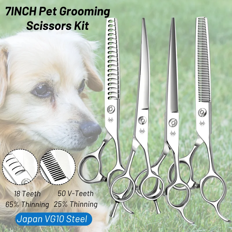 

Yijiang Professional 7in Dog Beauty Scissors Set For Cutting Dog Hair Straight Curved Thinning Chunker Pet Shears набор ножниц