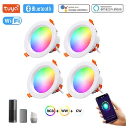 Lâmpada de teto embutida Tuya Smart Life, Downlight LED RGB, Spot Light regulável, Bluetooth, Controle WiFi, Trabalhe com Alexa, Google, 5W-15W