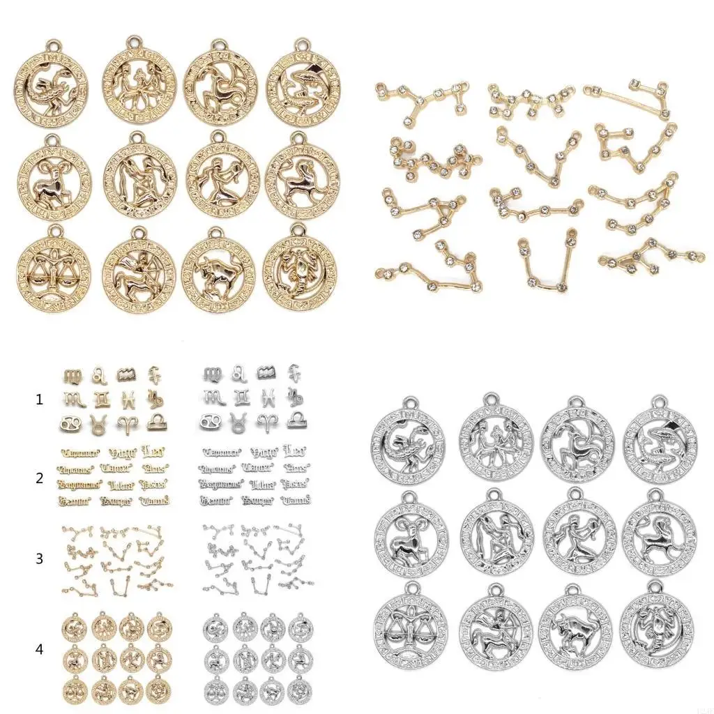 12x/Set Lucky Zodiac Sign Charm Mini Round 12 Pendant for DIY Keychain Sweater Chain Anklet Jewelry Making