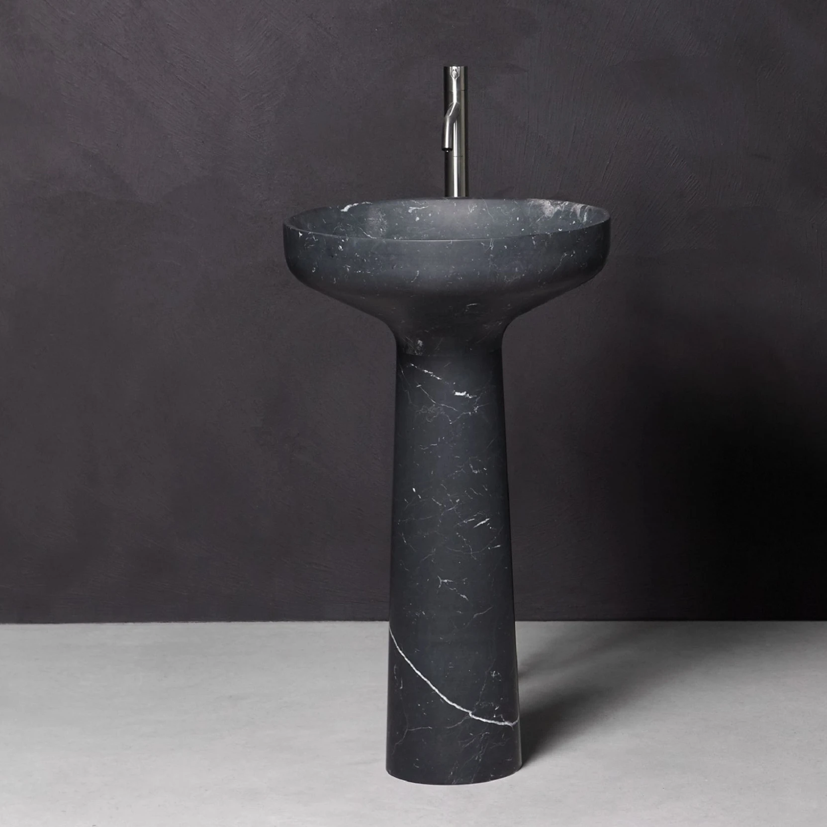 Modern Polished Natural Stone Bathroom Sink Nero Marguia Marble Free Standing Wash Basin Pedestal for Villa Indoor Use 1 Year