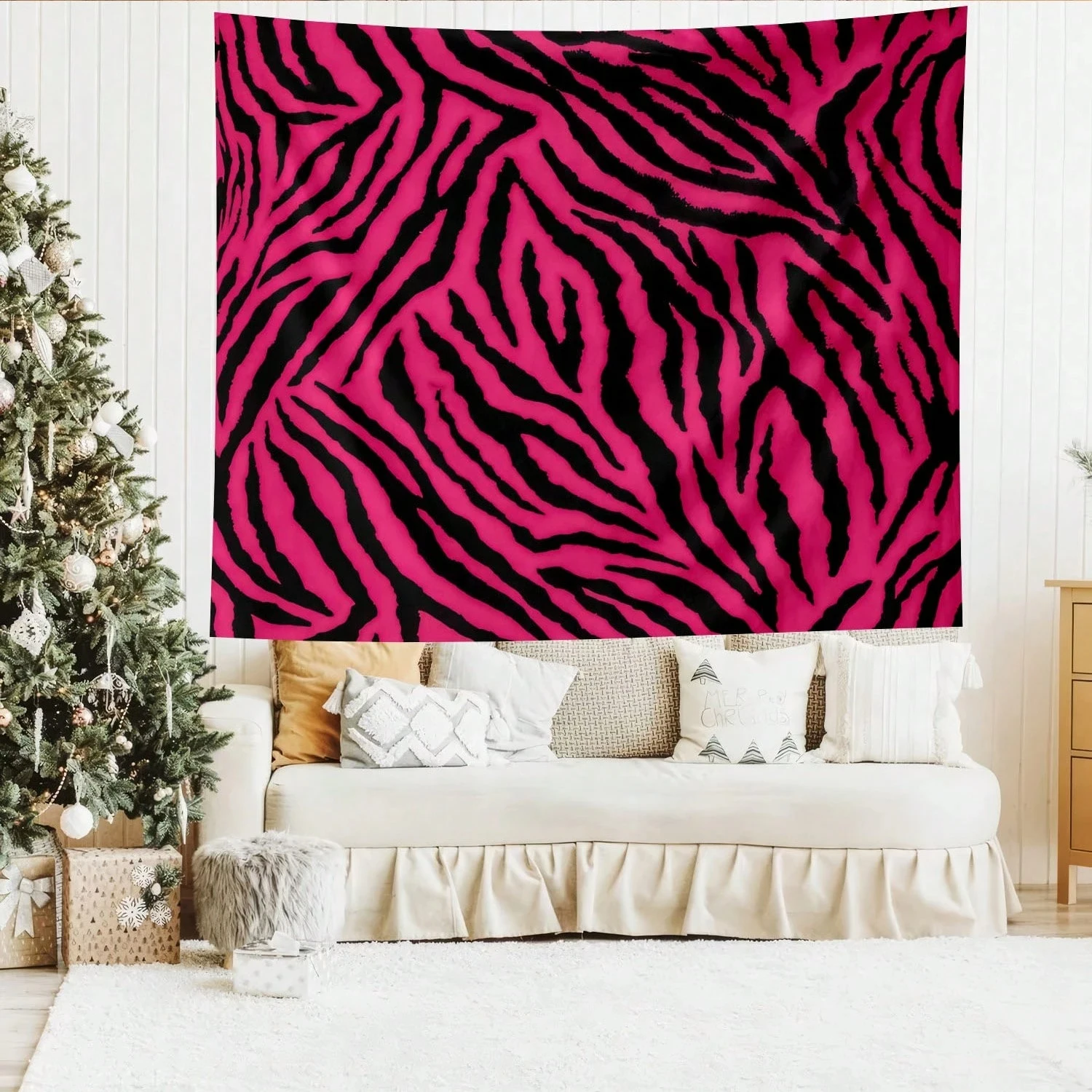 1PC Zebra Print Tapestry | Pink & Black Abstract Wall Decor | Large Curtain/Hanging | Living Room/Bedroom