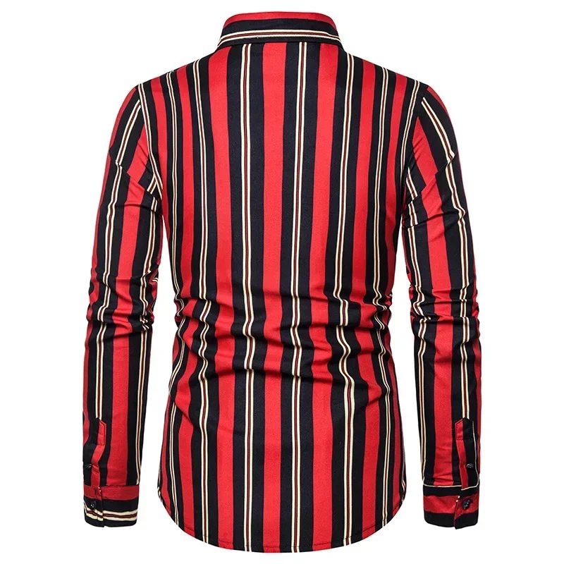 

Mens Long Sleeves Stripe Slim Fit Top Printed Shirt