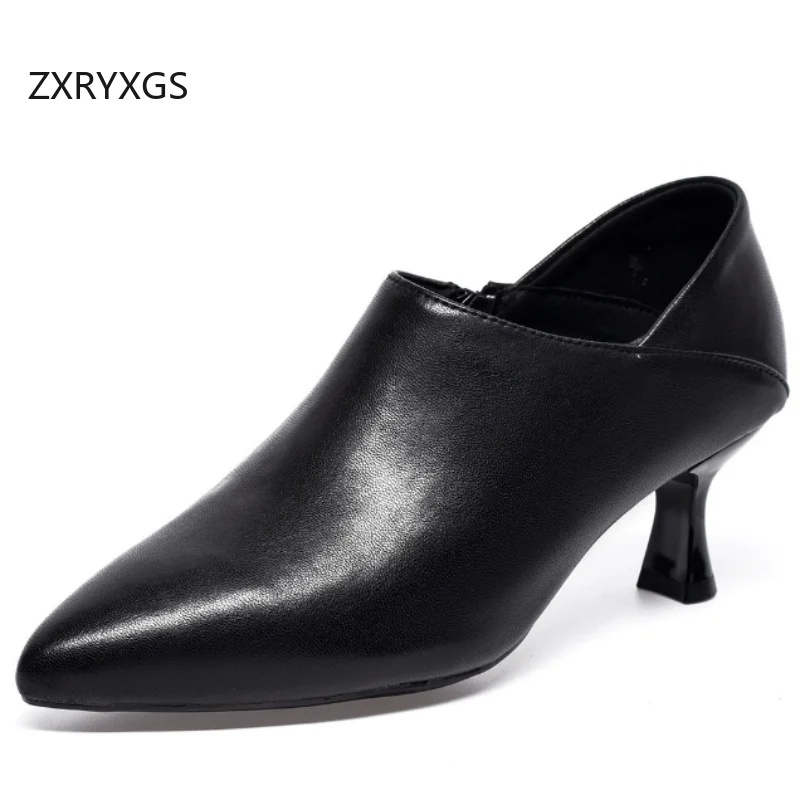 

ZXRYXGS Top Layer Sheepskin Pointed Thin Heels 2026 New Temperament Deep Mouth Women Genuine Leather Shoes Heel High 5 / 3 Cm