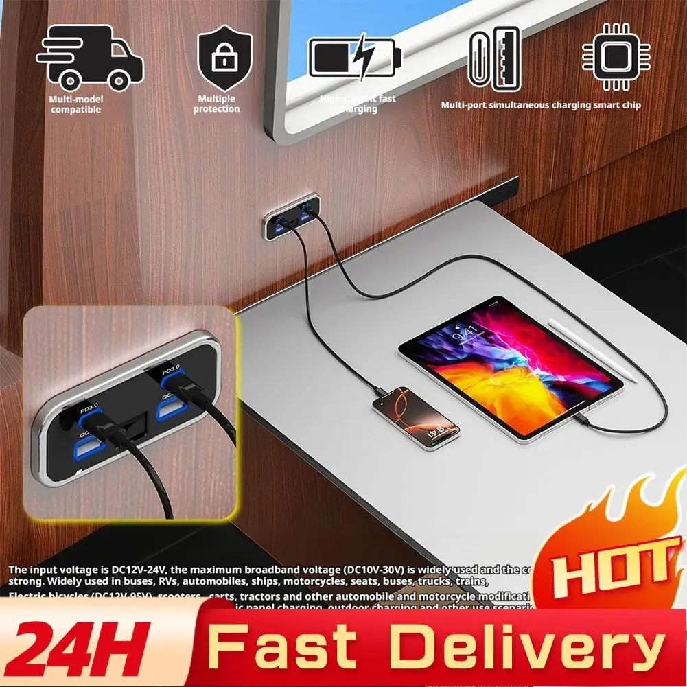 Dual USB Charging Splitter Outlet Power Adapter 1 Pcs Dual Quick Type-C Charge Car RV Ports Charger Charger Socket PD3.0 4 O2R1