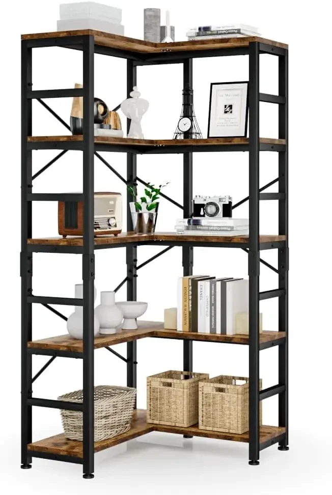 NUMENN 5 Tier Corner Bookshelf, Modern Corner Bookcase, Large Open Shelf Bookcase, Tall Bookshelves Storage Display Rack for