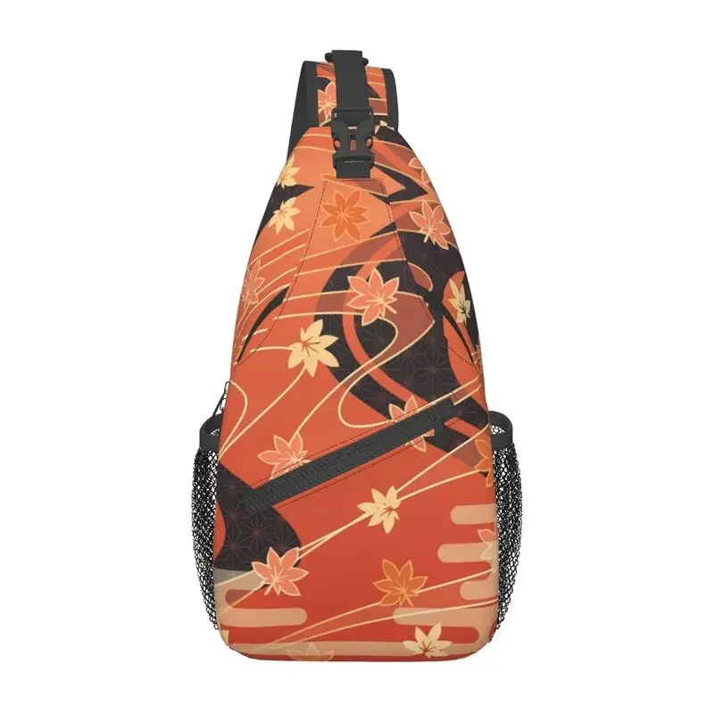 Casual Genshin Impact Sling Crossbody Backpack Men Kaedehara Kazuha Maple Pattern Shoulder Chest Bags for Hiking