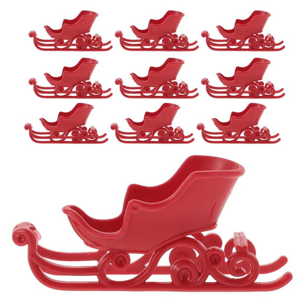 

10Pcs Miniature Plastic Sleigh Christmas Accessories Santa Desktop Decor Table Centerpiece Party Favors Winter Holiday