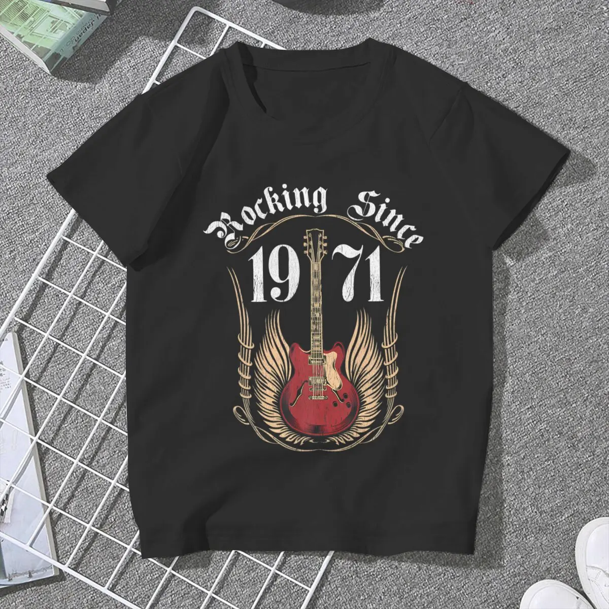 Rocking Since 1971 Birthday Women's T Shirts Guitar Rock Fashion Tee Shirt Short Sleeve Round Collar T-Shirts Adult Clothing