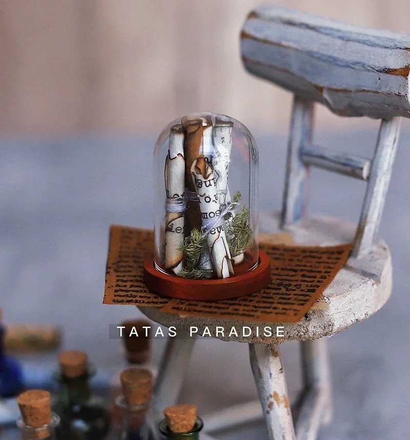 Dollhouse Miniature Props Vintage Magic Scroll Magic Bottle Magician Crystal Ball Scroll Quill Pen Doll Dollhouse Accessories
