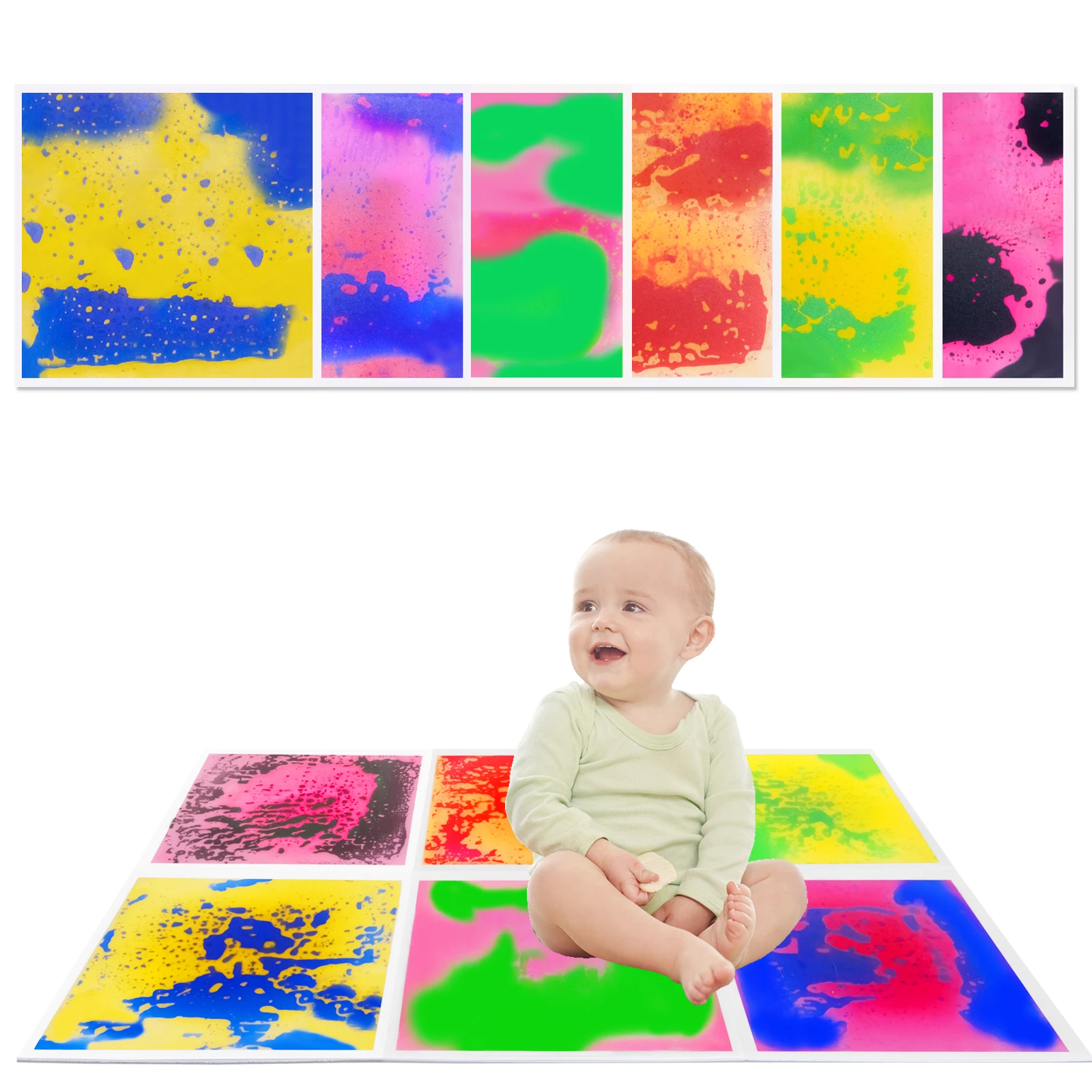 6PCS Creative Steps Paint Sensory Stepping Tiles Indoor Sensory Flooring Liquid Colored Mat Tiles for Sensory Play