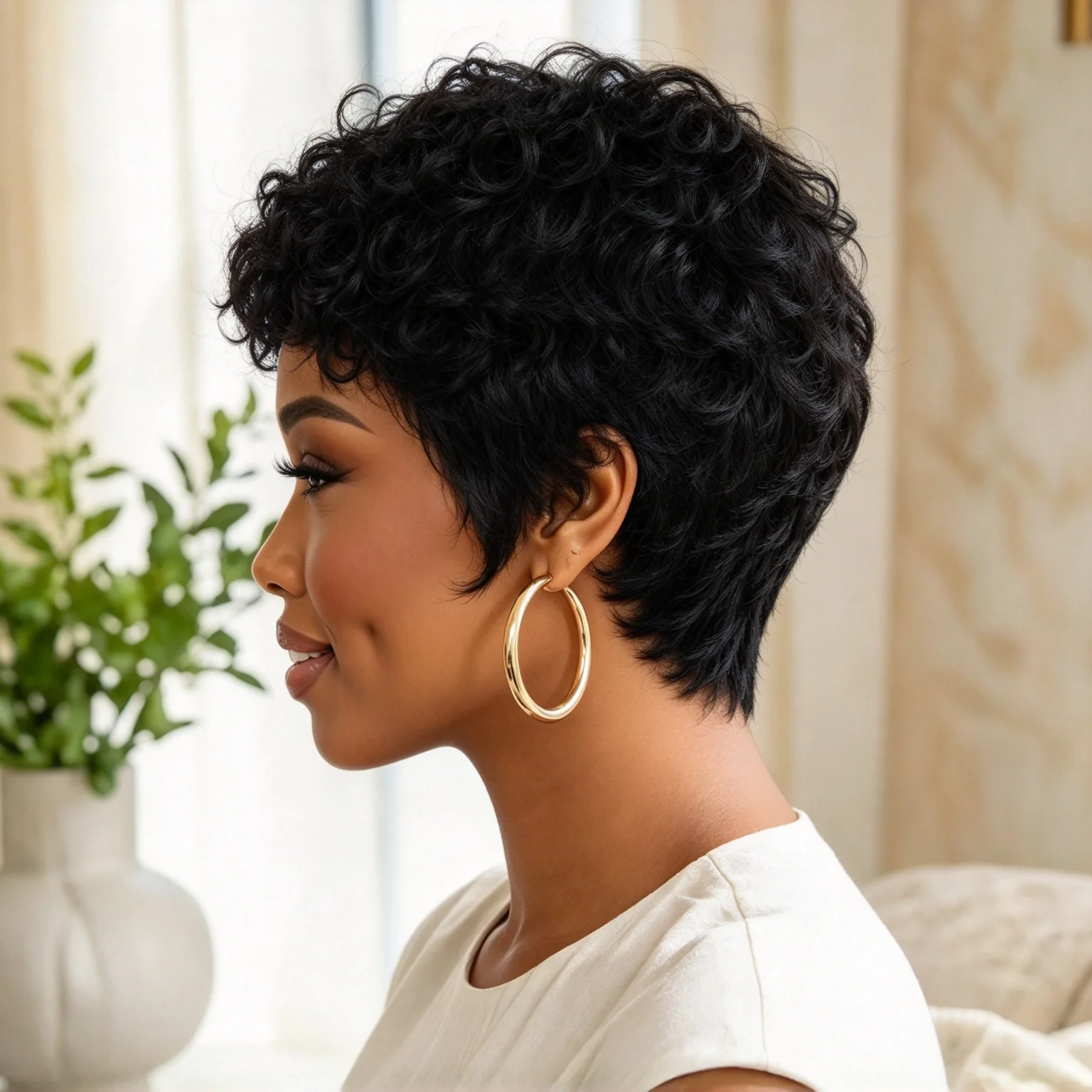 Curly Pixie Wig Human Hair Short Pixie Cut Wig Layered Pixie Cut Wig Pixie Cut Machine Made Wigs With Bangs Short Wig Human Hair