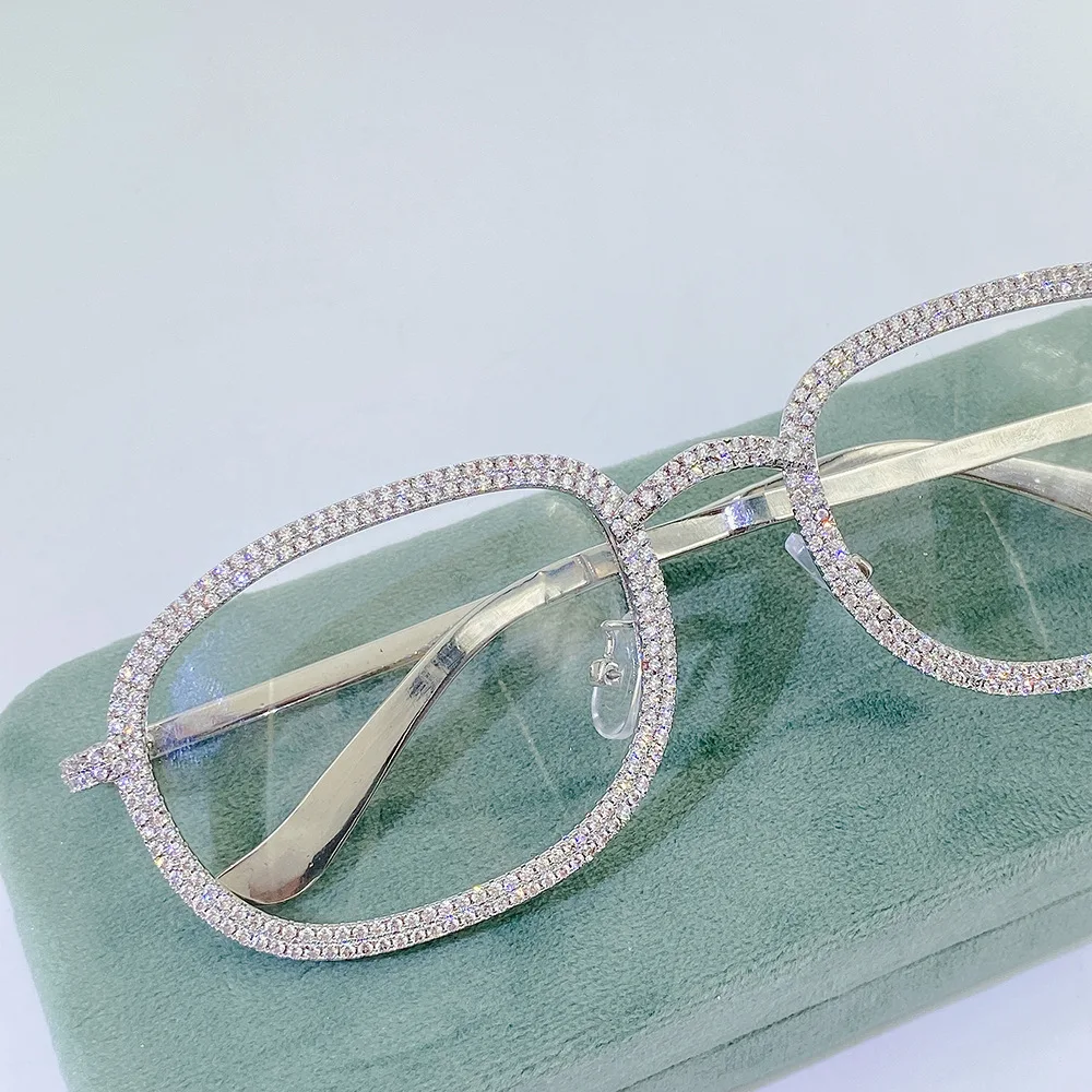 Personality Harf-Round Lens 5A Zircon Sunglasses Women Men Iced Double Rows Cubic Zirconia Eyeglass Copper Custom Jewelry Gift