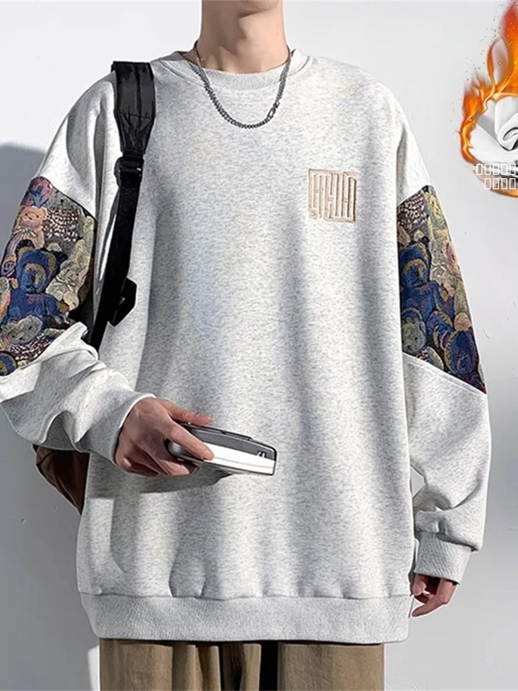 

Thiened Embroidered Patchwork Hoodie Youth Trendy Brand Autumn Winter Fce Long Sve T-irt Casual Loose Fit Antibacte...
