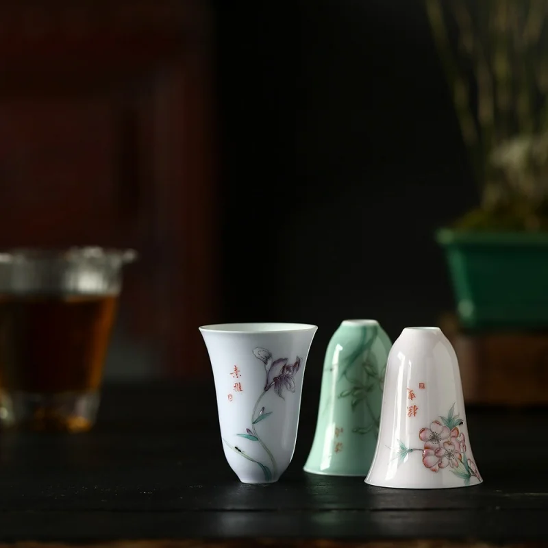 Master Cup Single Cup Female Jingdezhen Hand Painted Huapeng Kung Fu Tea Cup Small Tea Fragrance-Smelling Cup Single White Ceram