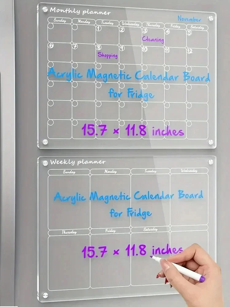 Escrita quebra-cabeça geladeira adesivo claro acrílico calendário placa planejador semanal agenda magnética reutilizável geladeira mensagem menu gadgets