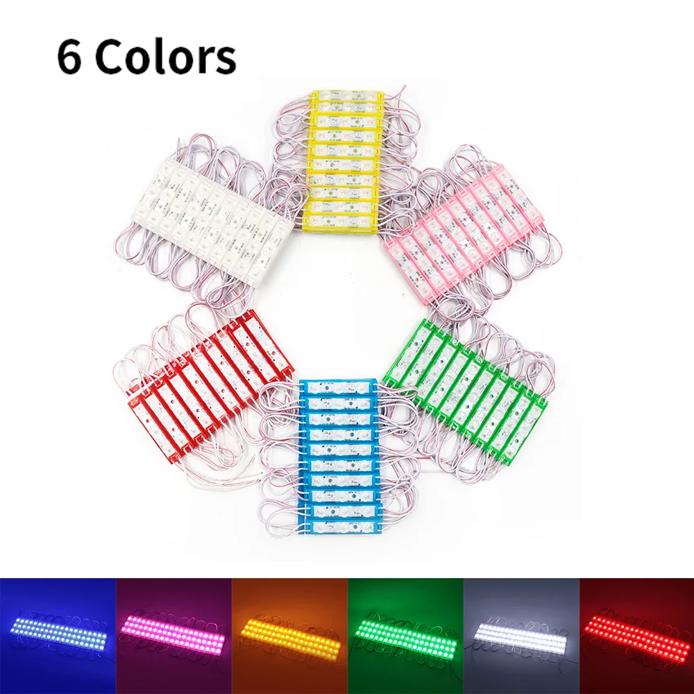 IP67 Waterproof LED Module Light 6 Colors 20pcs*3LEDs 2835 Modules DC 12V with Transparent Lens 76x14x6mm Advertising Decoration