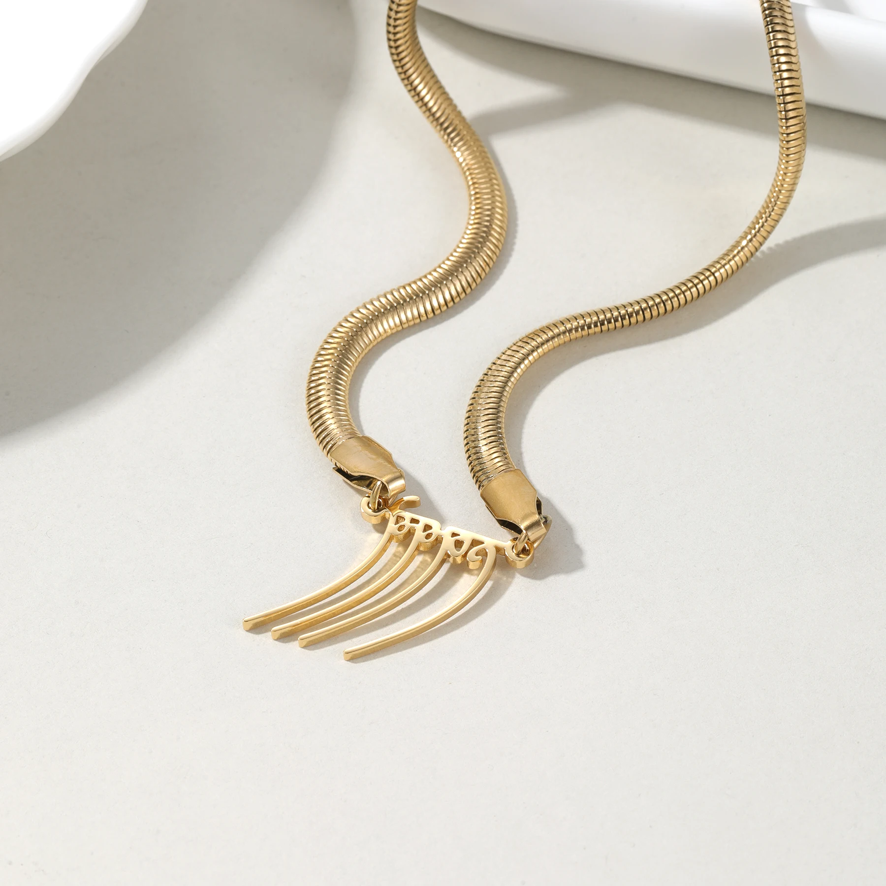 Custom Hebrew Name Necklace Stainless Steel Gold Plated Snake Chain Artistic Calligraphy Pendant Personalized Cultural Jewelry