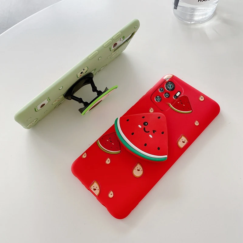 3D Silicone Fruit Phone Holder Case On For Xiaomi Redmi Note 10 Pro Note 11 8 9 Pro Max 9S 10S 8T 7 Redmi 9 9C 9A 9T Stand Cover